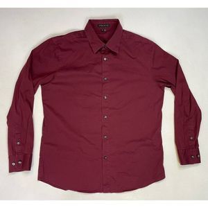 THEORY Button Up Shirt Men Slim Fit XL Maroon Red Long Sleeve